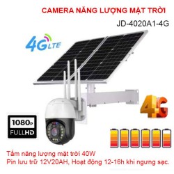 Camera dùng năng lượng mặt trời, Sim 4G JD-4020A1-4G Pin lưu trữ 12V20AH, Hoạt động 12-16h khi ngưng sạc